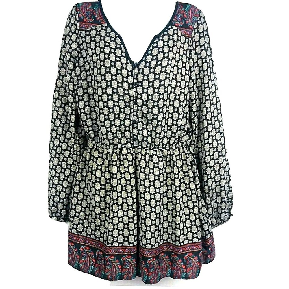 Western Boho Chic Romper Large Paisley Mandala Indie Chiffon Stretch Waist